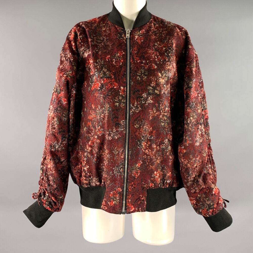 IRO Size 4 Burgundy Red Polyester Floral Bomber Jacket